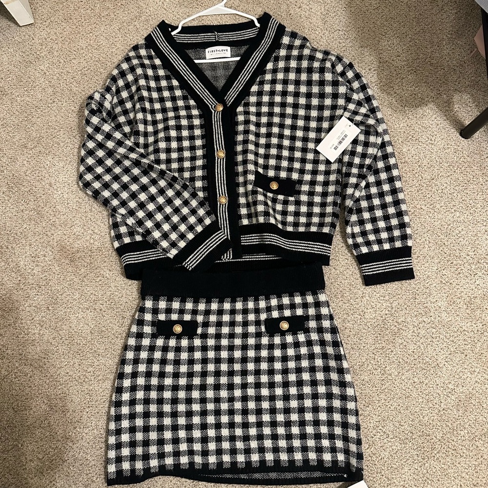 Boutique cardigan and skirt set